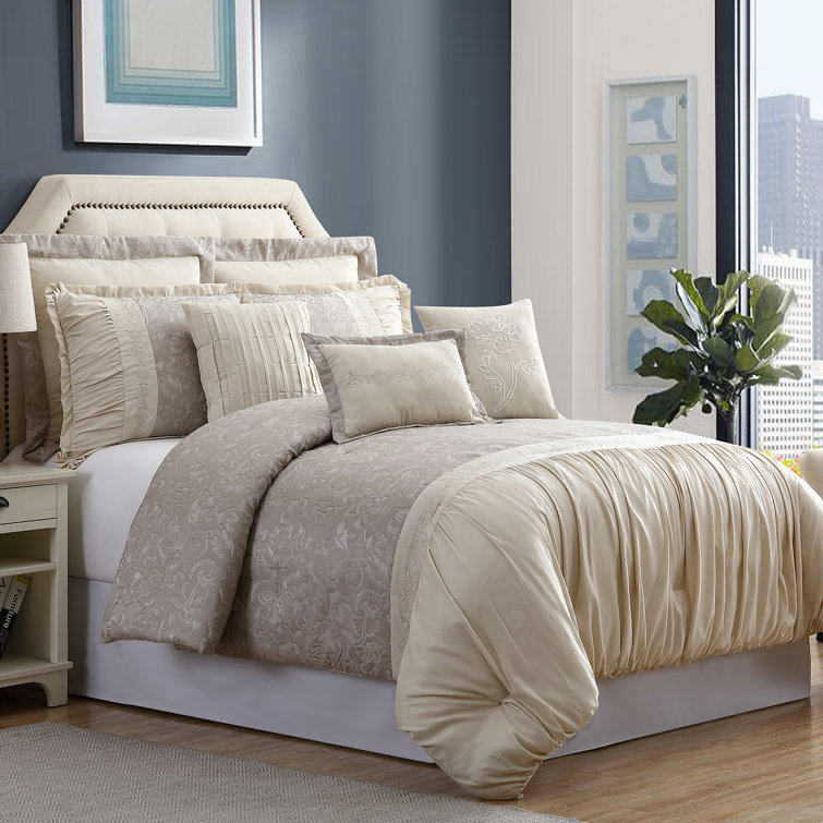 House of Hampton® Burman Beige/Gray Microfiber 8 Piece Comforter Set